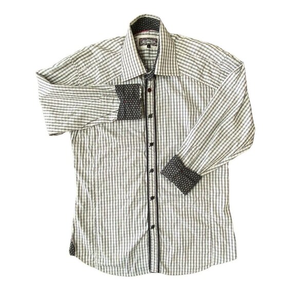 7 Downie St Button Down Shirt Mens Size 4 Medium Flip Cuff Black White Check - Picture 2 of 8
